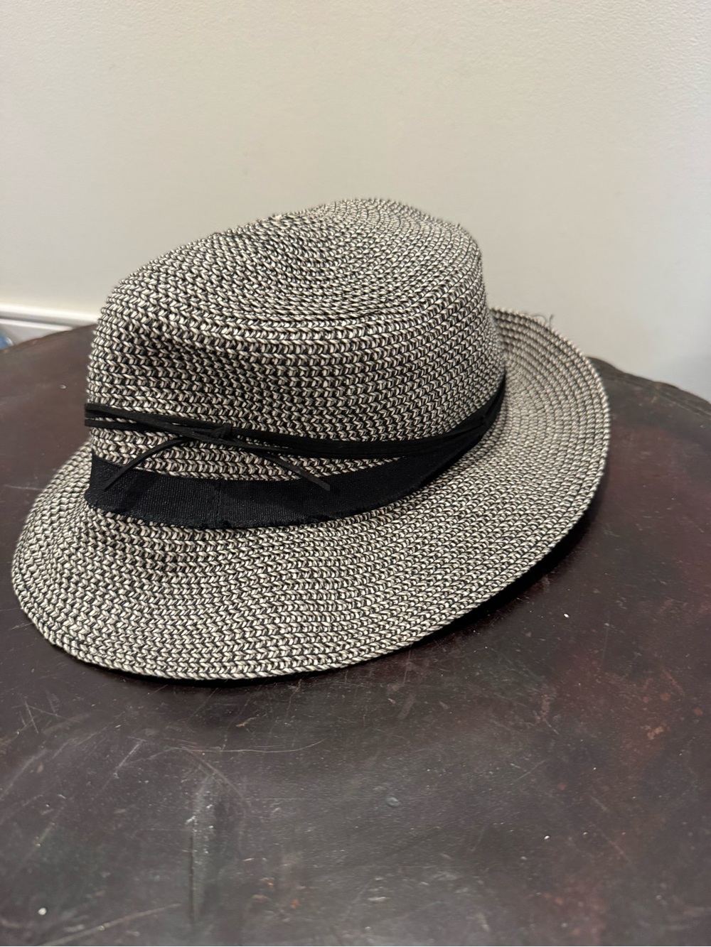 Nine West Black and Natural Woven Sun Hat